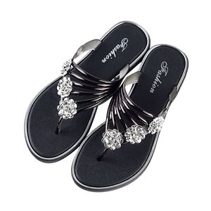 Frauen Sandalen Sommerschuhe lässige Flachschuhe Pantoffeln mit Strasssteinen Flat Heel, Farbe: Schwarz, Größe: 39
