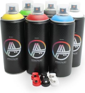 Double A Spraypaint Sprühdosen Grundfarben Set 6 Spraydosen 400ml matt inkl. Sprühaufsätze