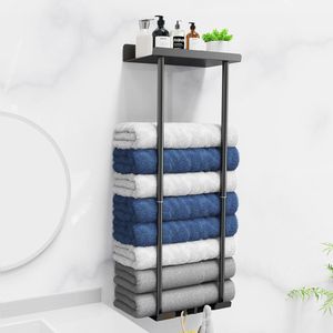 Handtuchhalter ohne Bohren, Handtuchstange Ausziehbar 40-75CM Handtuchhalter Selbstklebend Schwarz Carbon Stahl Badetuchhalter für Badezimmer küche Wand