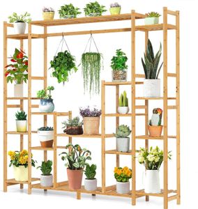 COSTWAY Pflanzenregal Bambus, Standregal mit 9 Ebenen, Raumteiler Blumenregal mit Hängegestell, Treppenregal Stufenregal Pflanzenständer, Bambusregal für Badezimmer Wohnzimmer Garten COSTWAY Pflanzenregal Bambus, Standregal mit 9 Ebenen, Raumteiler Blumenregal mit Hängegestell, Treppenregal Stufenregal Pflanzenständer, Bambusregal für Badezimmer Wohnzimmer Garten
