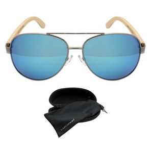 Polarisierte Pilotenbrille Polarisiert Blau Verspiegelt mit Echt Holz Bambus Bügel Piloten Luxxada Sonnenbrille mit Hardcase
