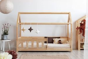 3xeLiving Kinderbett in Form eines Hauses Monica  ohne Matratze in Naturbelassen