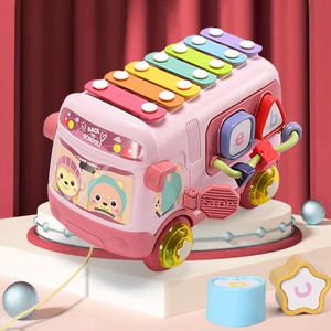 Musik Bus Spielzeug mit Xylophon und Bausteine, Montessori Lernspielzeug für Kinder, Rosa