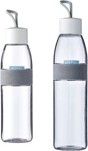 2-tlg. Mepal Trinkflasche Ellipse Weiß / Weiss – 500 / 700 ml Inhalt – auch für kohlensäurehaltige Getränke – bruchfestes Material - auslaufsicher - Spülmaschinengeeignet