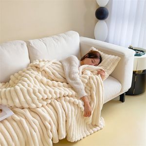 Kuscheldecke 200 x 230cm Fleecedecke Flauschige Decke Super Dicke Wohndecke Weiche Warme Korddecke für Bett Couch, Milchig Weiß
