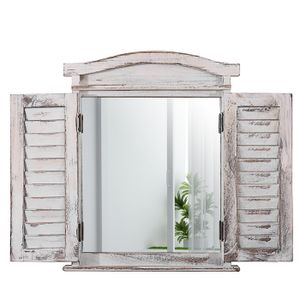 Wandspiegel Spiegelfenster mit Fensterläden 53x42x5cm  weiß shabby