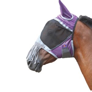 Shires - Pferde-Fliegenmaske mit Ohren- und Nasenfransen "Deluxe" ER1052 (Cob) (Violett)