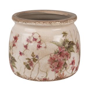 Clayre & Eef Blumentopf Ø 12x10 cm Beige Rosa Keramik Blumen