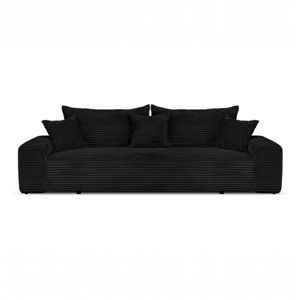 Cord Schlafsofa 3-Sitzer 265 x 105 cm Schwarz mit Schlaffunktion und Bettkasten – Sofiland Cordo