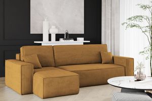 Kaiser Möbel Ecksofa mit schlaffunktion und bettkasten, Sofa L-form, Couch L-form BEST Dicker Cord Senffarbe Links