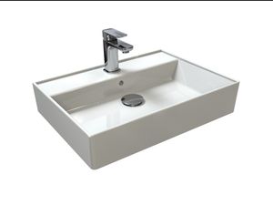 Aqua Bagno Basic Design Waschbecken Plan Aufsatz-Waschbecken Eckig Waschtisch Aufsatzbecken Keramik Weiß 60 x 45 x 13 cm