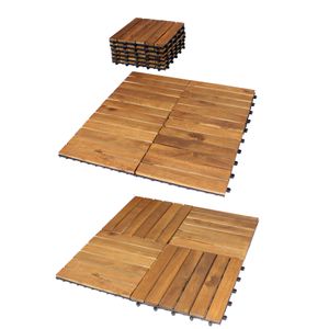 11er Pack Holzfliese Ambiente 1 Quadratmeter aus Akazien-Holz - Balkonplatte Holzfliesen : 6 Latten