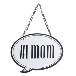 Clayre & Eef Textschild 11x8 cm Weiß Metall Oval Mom