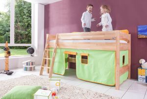 Relita Halbhohes Spielbett Kim Buche massiv natur lackiert mit Textil-Set, grün/orange