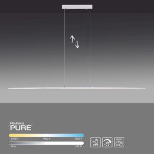 Paul Neuhaus LED Pendelleuchte PURE LITE Memoryfunktion, CCT Farbsteuerung Sensordimmer silber Wohnzimmer, Esszimmer, Küche 8377-13, 8375-55, 8377-55, 8375-13
