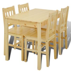 vidaXL Jedálenský stôl Drevený stôl so 4 drevenými stoličkami Jedálenský set Jedálenská skupina