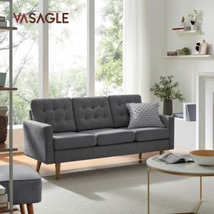 VASAGLE Sofa Couch Bezug aus Polyester Gestell und Beine aus Massivholz Polstermöbel modernes Design 182 x 80,5 x 84 cm grau LCS101G01