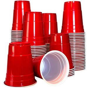 50x rote Party-Becher - Red Cups mit 16 oz (475 ml) - rote Becher zum Beer-Pong spielen - Bier-Pong - Trinkbecher - die beliebten Trinkbecher aus den USA -  lebensmittelecht & wiederverwendbar