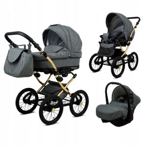 BabyLux® Margaret Gold | 3in1 Kinderwagen Bambimo | Grey Flex | Kombikinderwagen | Kinderwagenset |