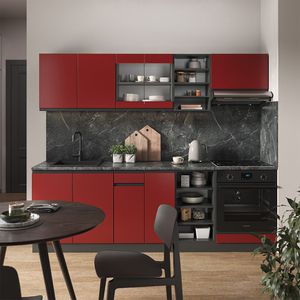 Livinity® Küchenzeile R-Line, 240 cm J-Shape, Rot/Anthrazit