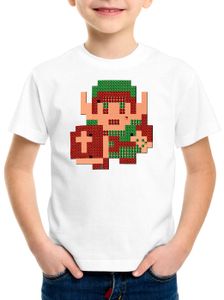 style3 8-Bit Link T-Shirt für Kinder pixel hyrule nes cocolint schwert, Farbe:Weiß, Größe:140