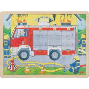 goki 57416 Schichtenpuzzle Feuerwehreinsatz 40 x 30 x 1 cm, Holz, 2 Schichten, 59 Teile, bunt
