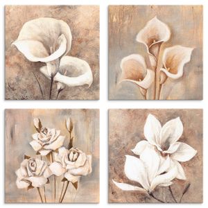 ARTland Leinwandbilder Set, 4tlg. Callas. Blüten. Rosen. Magnolien Größe: 20x20 cm