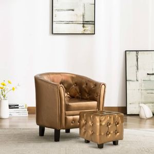 Moderne - Chesterfield-Sessel Sofa Stuhl mit Fußhocker Braun Kunstleder