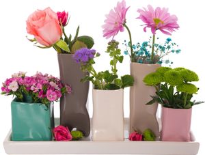 Jinfa Handgefertigte kleine Keramik Deko Blumenvasen Set aus 5 Vasen in bunt