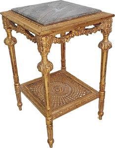 Casa Padrino Barock Beistelltisch Antik Gold / Grau - Prunkvoller Antik Stil Massivholz Tisch mit Marmorplatte - Wohnzimmer Möbel im Barockstil - Barock Möbel