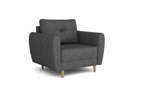 Easy4You Sessel Mady 90 cm, Relaxsessel, Skandinavischer Sessel, Moderner Polstersessel in Stoff Lux, Wohnzimmermöbel Farbe: Dunkelgrau (Lux 06), Füße aus Holz