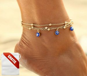 Fußkettchen Damen Nazar-Boncuk-Amulett Auge Türkei Gold Fußkette Fusskette Frau