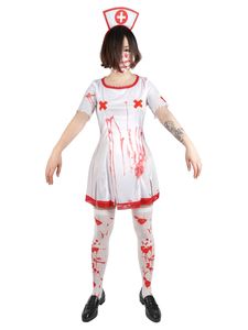 Halloween Kostüm y Horror Krankenschwester | Blutiges Kleid, Kunstblut & Leichenhand | Größe: M