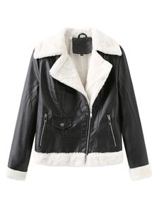 Frauen Mit Plüschgekleideter Jacke Outdoor Reißverschluss Outs Up Mantel Casual Long Sleeve,Farbe:Schwarz,Größe:3xl