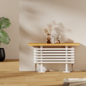 Grzejnik dekoracyjny EMKE z drewnianą półką Grzejnik z obsługą ciepłej wody poziomy 539 Watt 85cm x 48cm Biały bez elementu grzejnego