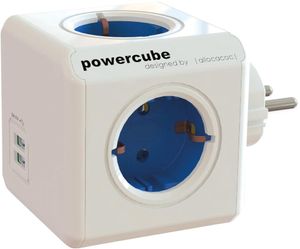 PowerCube Original 4 zásuvky, 2 USB, modrá