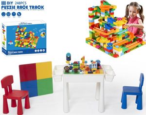 Bautisch-Set für LEGO & DUPLO - Multifunktionaler Kinderbautisch mit 2 Stühlen + 4 Aufbewahrungsbehälter - Modell "Mondrian" - inkl. 248 Bausteine