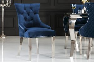 Eleganter Stuhl CASTLE DELUXE royalblau Samt mit Löwenkopf im Barock Design