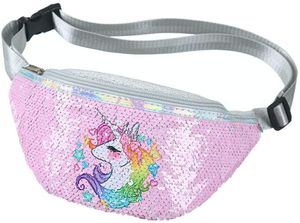 Glitzer-Bauchtasche für Mädchen, Pailletten-Hüfttasche mit verstellbarem Gürtel für Kinder, Sport, Laufen, rose (Pink)