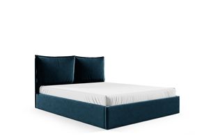 GUTTO Čalúnená posteľ modrá manželská posteľ so zipsom Odnímateľné vankúše Ležiaci povrch 90 Zamat mäkký Príjemné pohodlné čelo postele