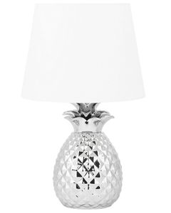 BELIANI Tischlampe Silber Keramik 52 cm Stoffschirm Weiß Ananas-Fuß Kabel mit Schalter Moderner Minimalistischer Stil