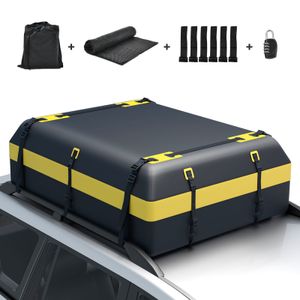COSTWAY 600L strešný box na auto, vodotesný strešný box so 6 hákmi na dvere, kombinovaným zámkom, protišmykovou podložkou a taškou na prenášanie, skladací strešný box na batožinu pre osobné autá, dodávky, SUV (žltý, 600L)
