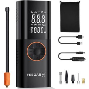 FEEGAR Portable Electric Air Compressor 150PSI Tire Inflator Battery 7800mAh Powerbank & 12V DC USB-C LCD Dual Screen Fahrradpumpe Elektrisch, Akku Ko