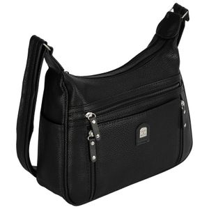 Damen Tasche Schultertasche Umhängetasche Crossover Bag Leder Optik Handtasche SCHWARZ