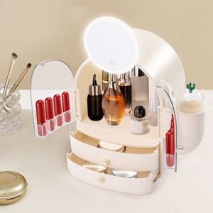 Kosmetický organizér Kosmetický úložný box Kosmetický kufřík Šperkovnice s prachotěsným víkem, led světlem, zrcadlem Bílá