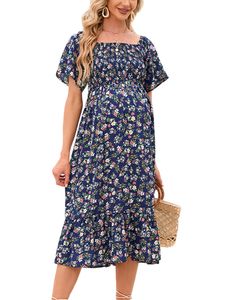 Damen Umstandskleider Schwangerschafts Kleid Sommerkleider Blumenkleid Strandkleid Verstecktes grün,Größe M