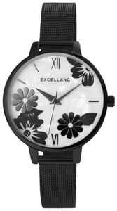 Excellanc Design Damen Armband Uhr Weiß Schwarz Perlmutt Analog Metall Meshband