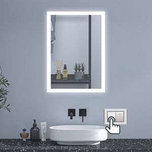 Badspiegel mit Beleuchtung 50×70cm Wandschalter Touch Kalt/Neutral/Warmweiß dimmbar Beschlagfrei Spiegel