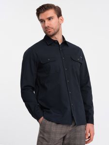 Ombre Clothing Koszula męska z długim rękawem Siveril navy XXL