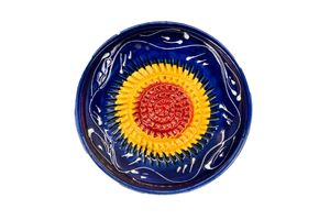 Kaladia Keramik Reibeteller  Rot / Gelb / Dunkelblau - handbemalt - Durchmesser ca. 12cm